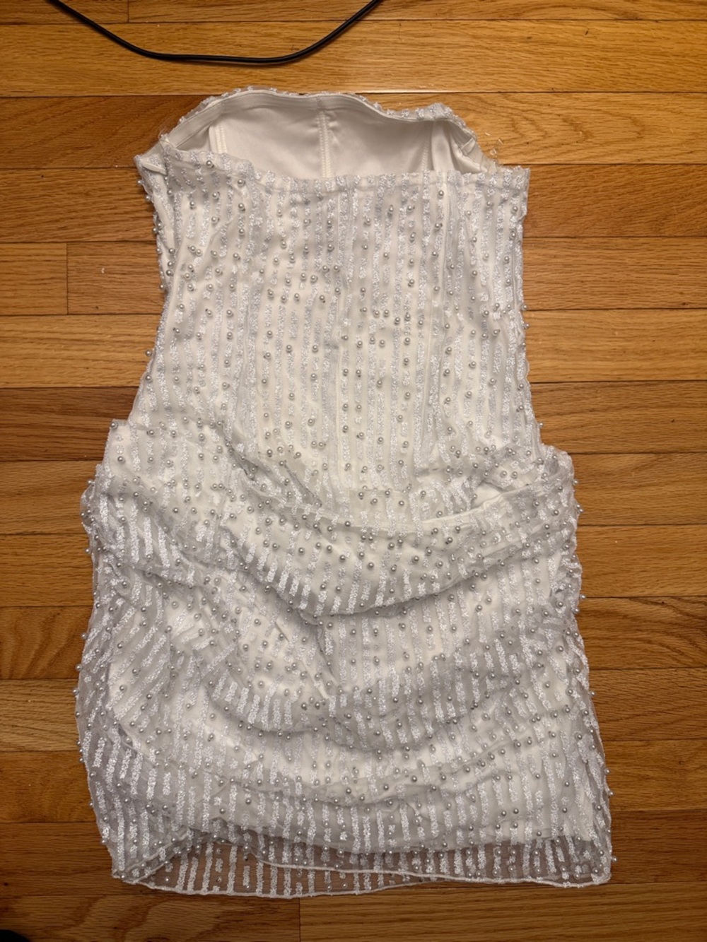 Oh Polly Embellished Draped Strapless A-Line Mini Dress in White - Picture 5 of 6